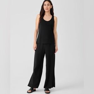 Eileen fisher silk black tank blouse with ruching side detailing